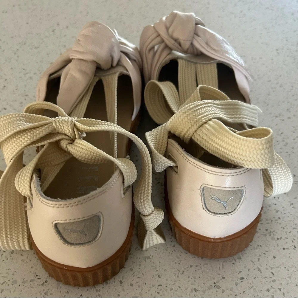 Puma Fenty by Rhianna sling back tie up leather Women's Cream Espadrille Sandals
